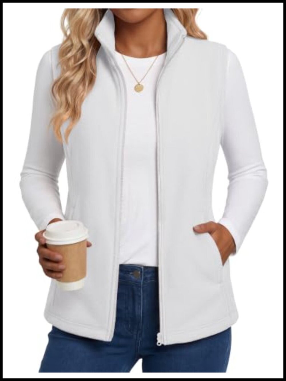Fleece Vest Full Zip Sleeveless Outerwear Coat with Pockets